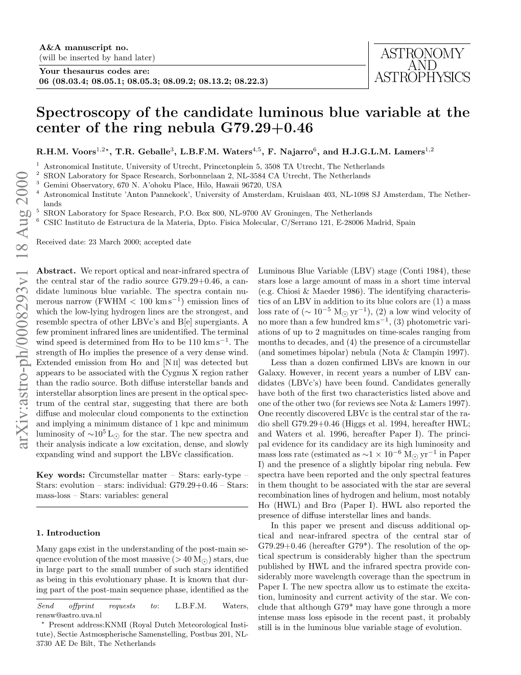 Spectroscopy of the Candidate Luminous Blue Variable at the Center