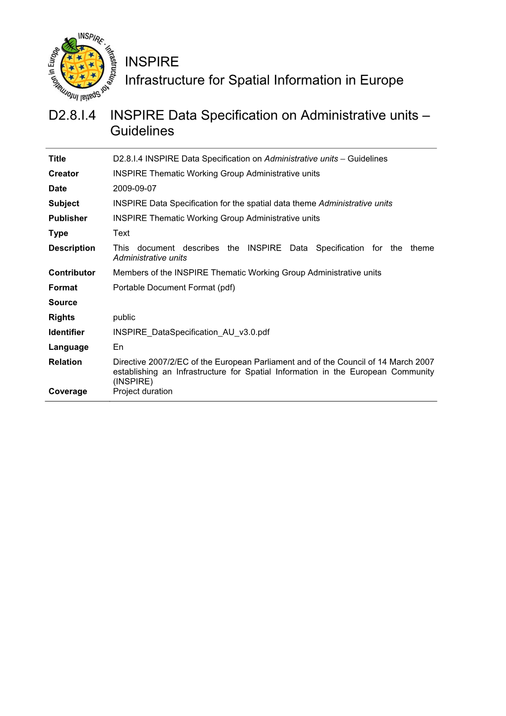 Data Specification on Administrative Units – Guidelines