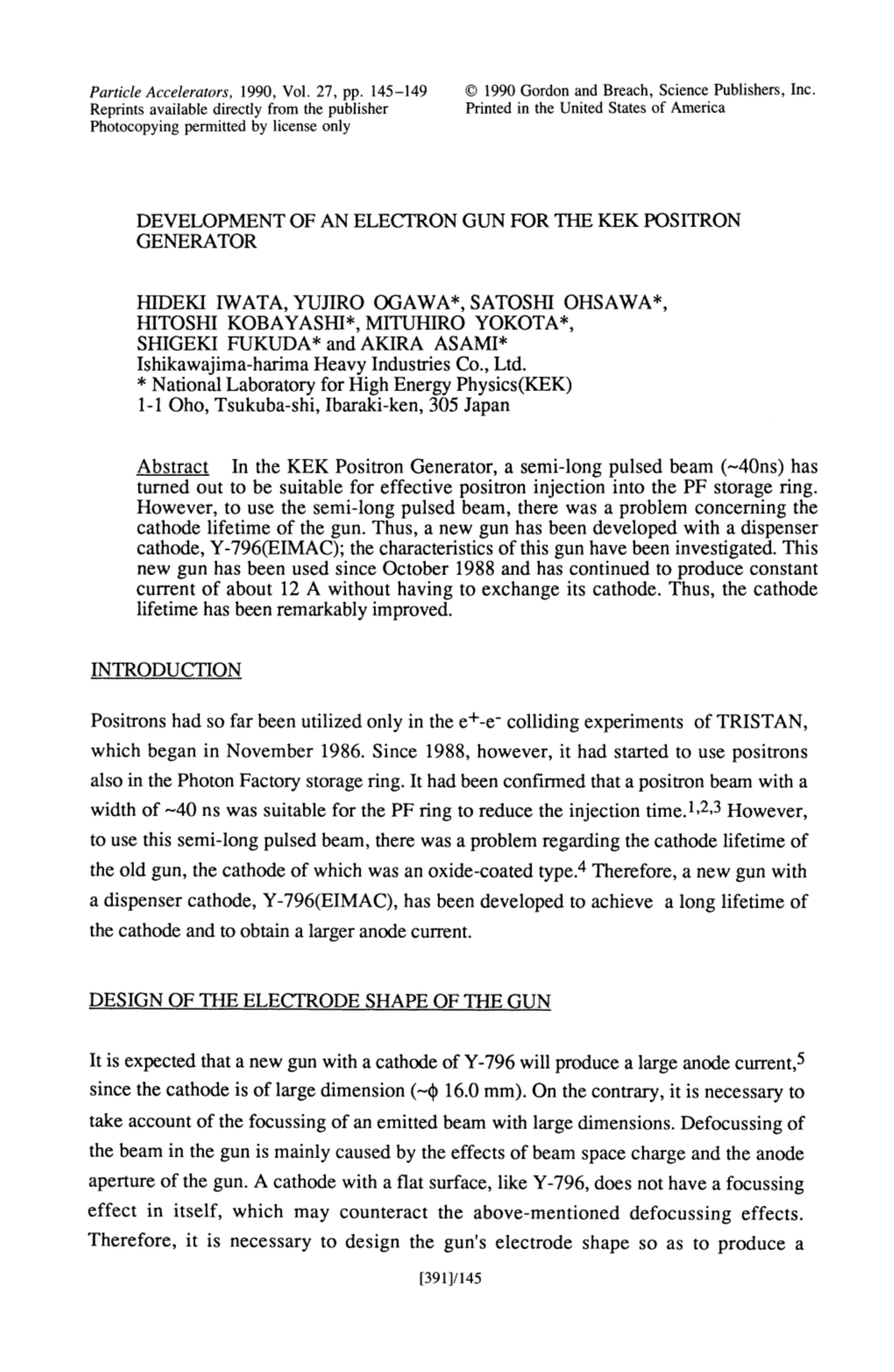 Development of an Electron Gun for the Kek Positron Generator