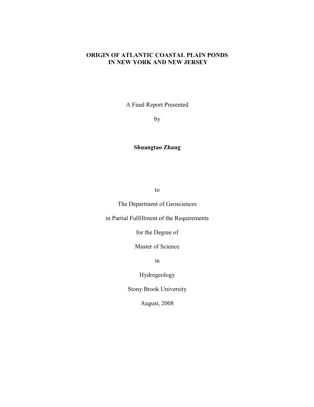 Origin of Atlantic Coastal Plain Ponds in New York and New Jersey