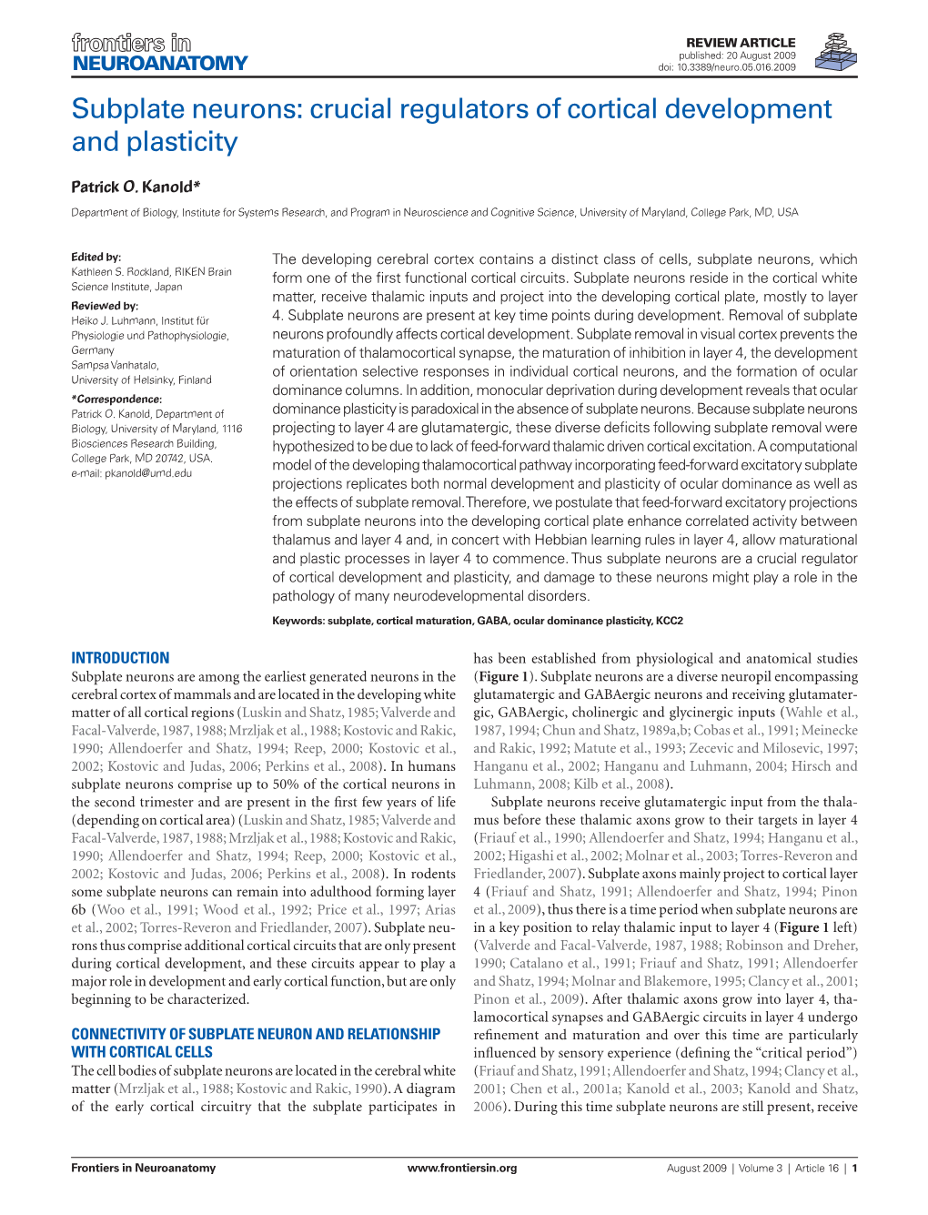 Subplate Neurons: Crucial Regulators of Cortical Development and Plasticity