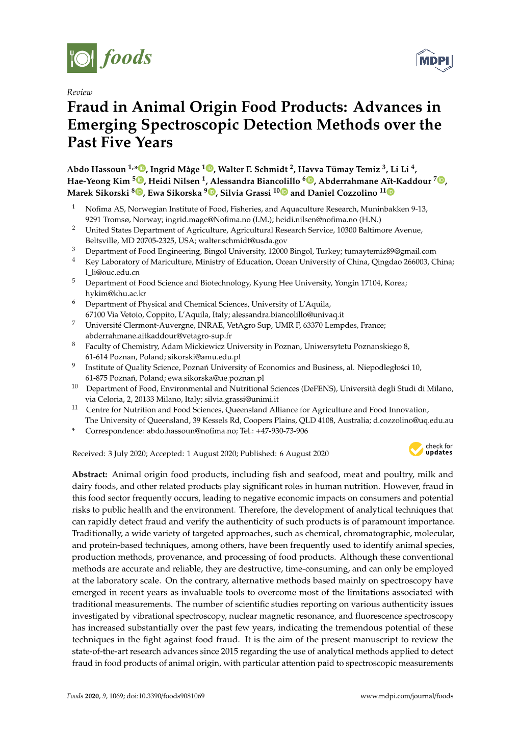 Fraud in Animal Origin Food Products: Advances in Emerging Spectroscopic Detection Methods Over the Past Five Years