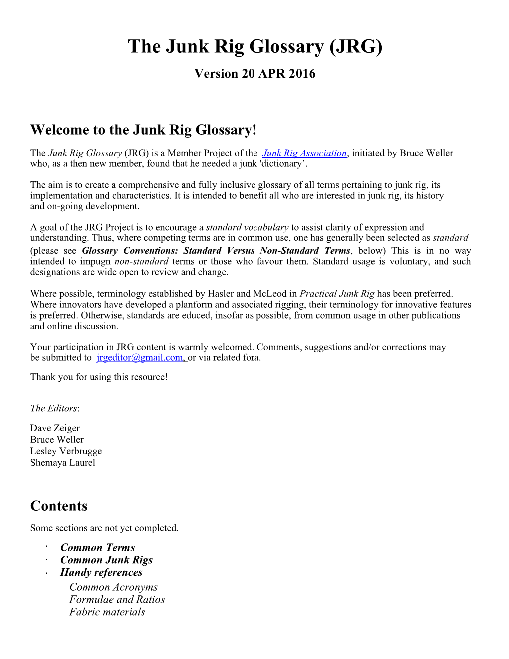 The Junk Rig Glossary (JRG) Version 20 APR 2016