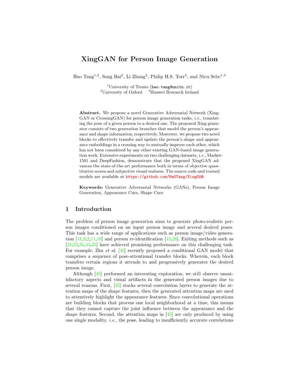 Xinggan for Person Image Generation