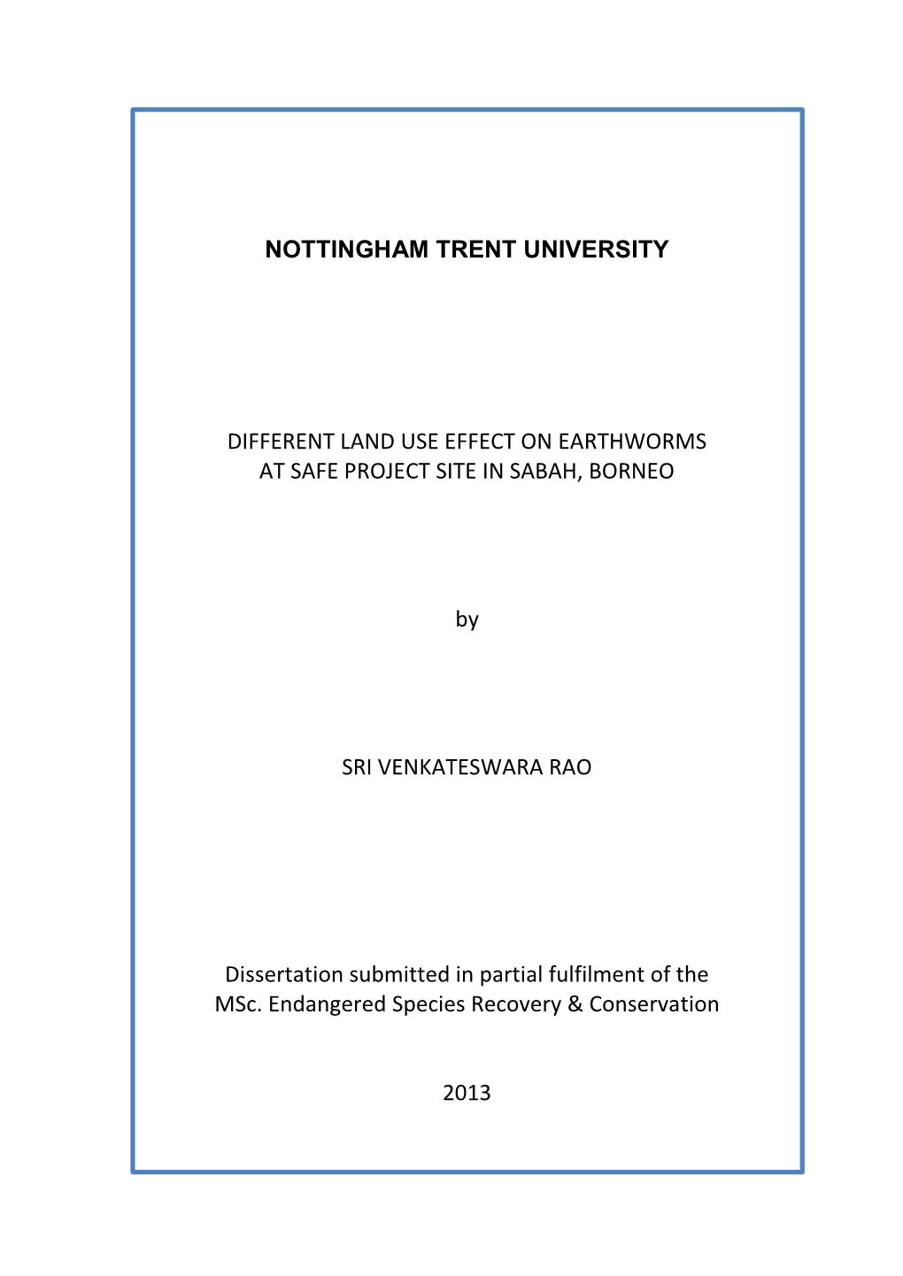 Nottingham Trent University Different Land Use Effect