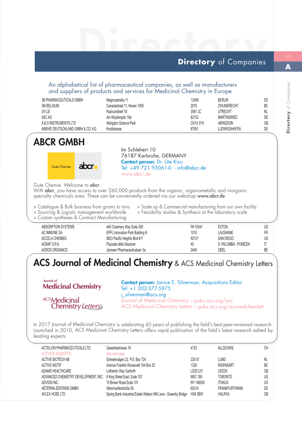 Directory of Companies A