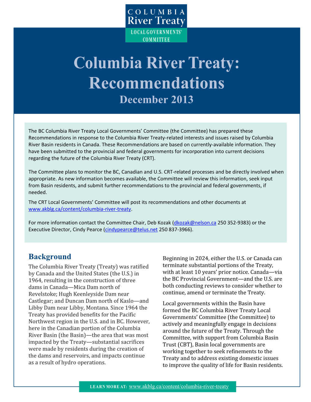 Columbia River Treaty: Recommendations December 2013