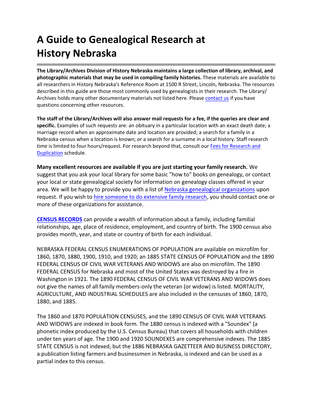 A Guide to Genealogical Research at History Nebraska