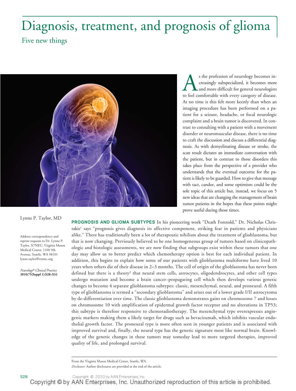 Diagnosis, Treatment, and Prognosis of Glioma Five New Things