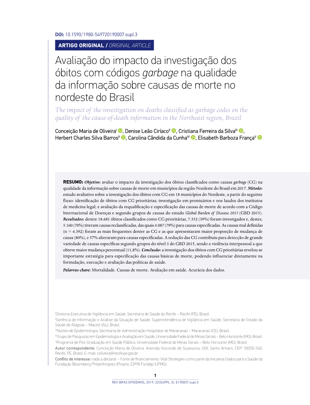 The Impact of the Investigation on Deaths Classified As Garbage Codes on the Quality of the Cause-Of-Death Information in the Northeast Region, Brazil