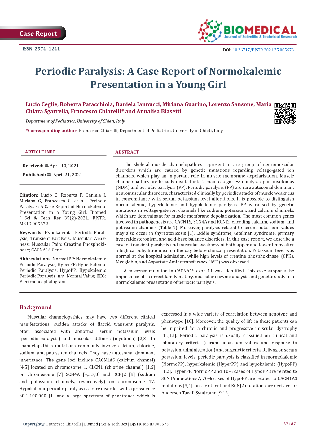 Periodic Paralysis: a Case Report of Normokalemic Presentation in a Young Girl