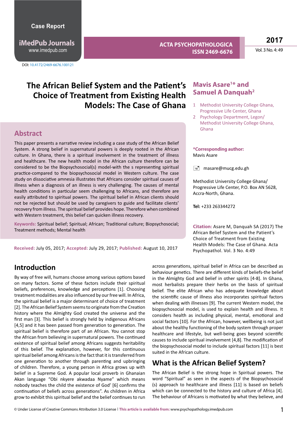 The African Belief System and the Patient's Choice of Treatment From