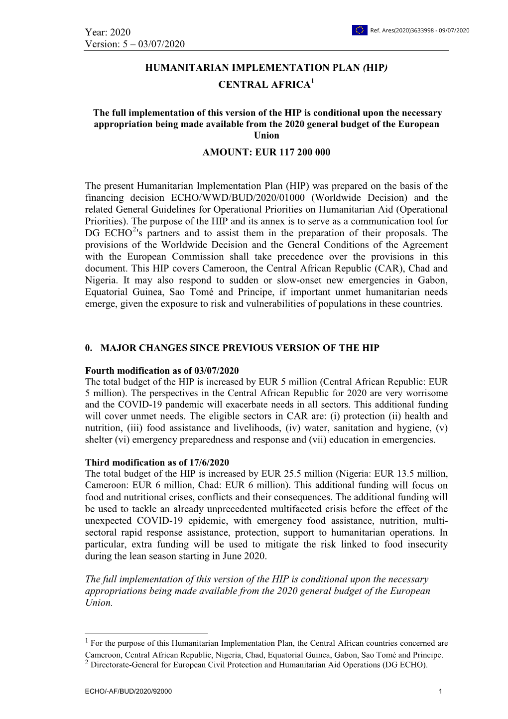 5 – 03/07/2020 Humanitarian Implementation Plan (Hip)