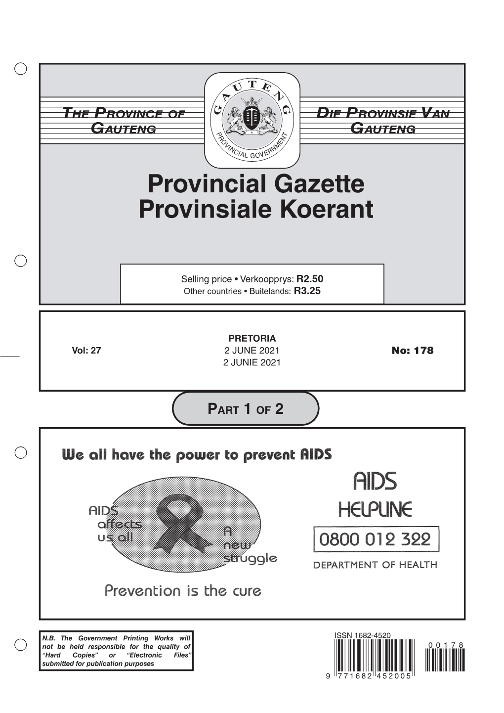 Provincial Gazette Provinsiale Koerant The