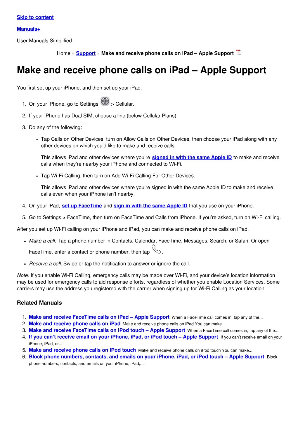 Make and Receive Phone Calls on Ipad – Apple Support