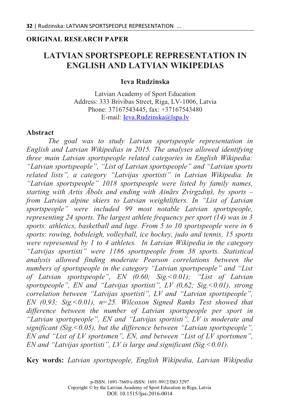 Latvian Sportspeople Representation in English and Latvian Wikipedias