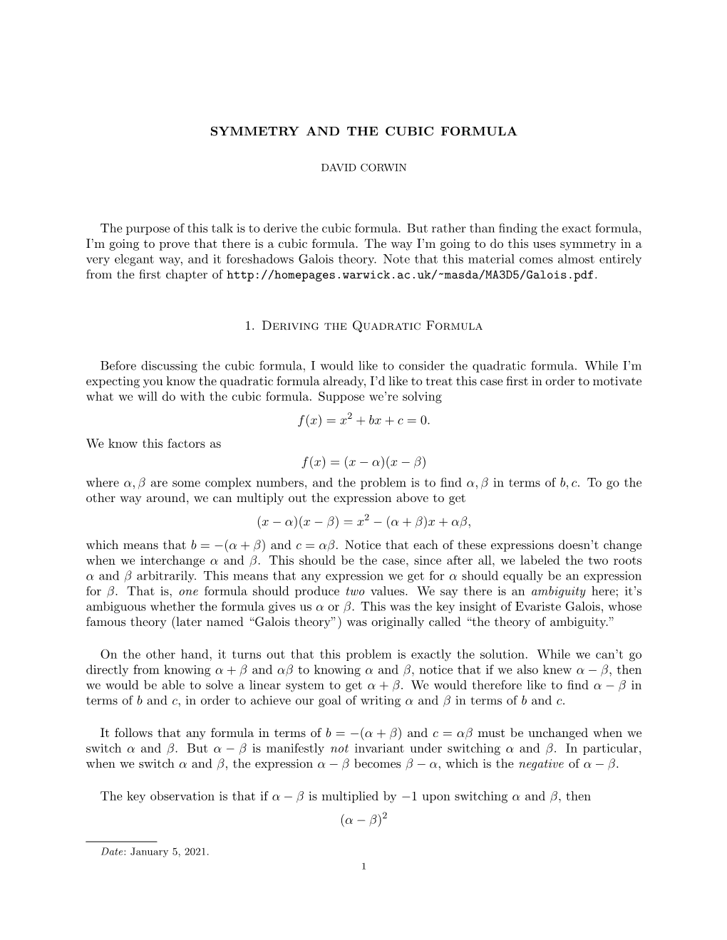 Symmetry and the Cubic Formula