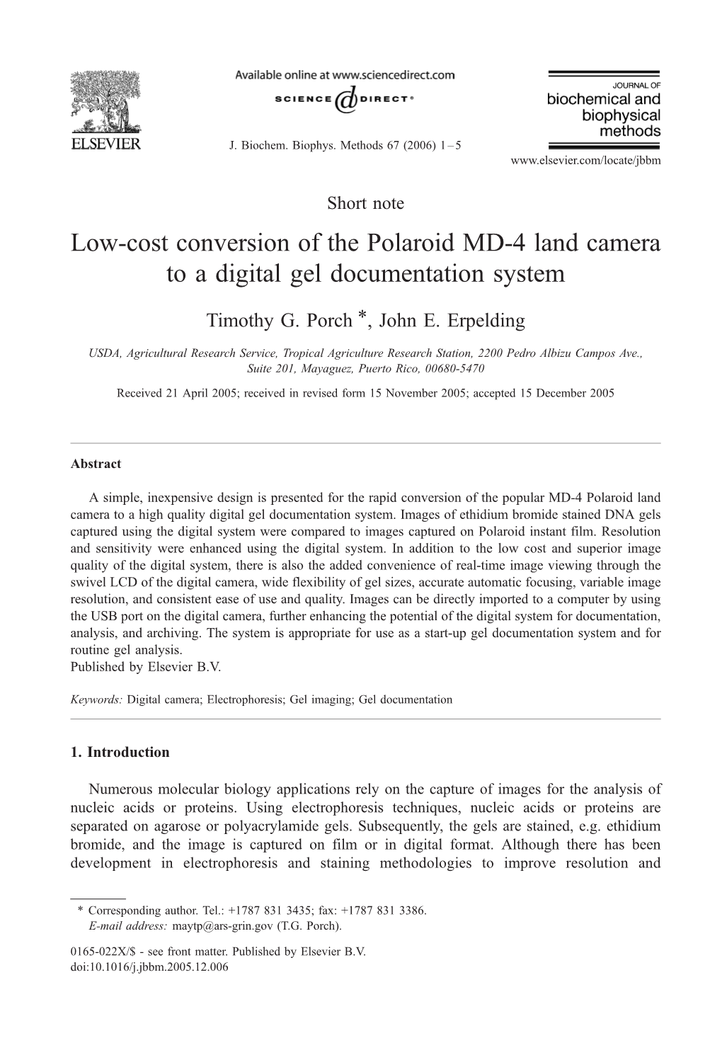 Low-Cost Conversion of the Polaroid MD-4 Land Camera to a Digital Gel Documentation System