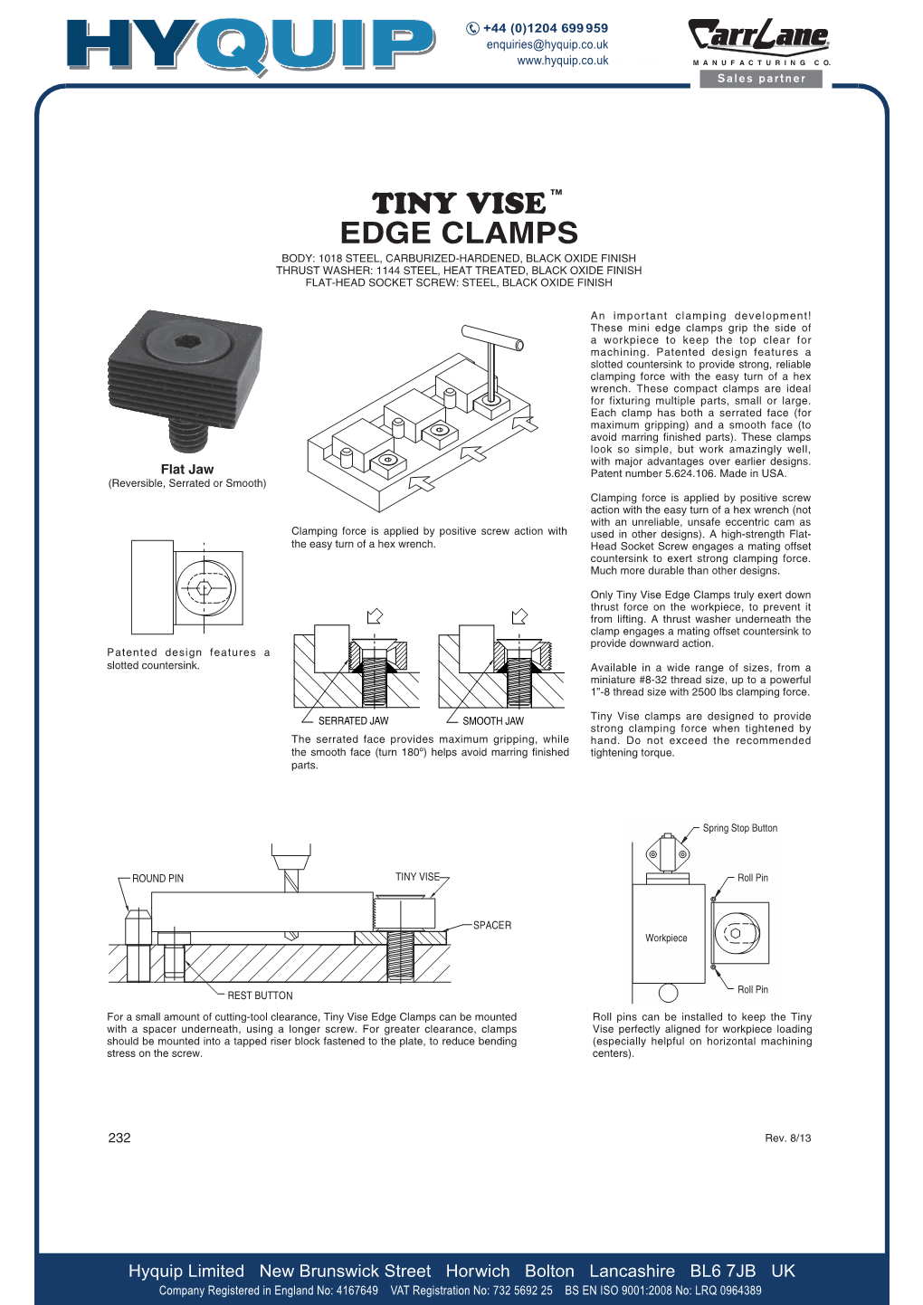 Tiny Vise Edge Clamps Truly Exert Down Thrust Force on the Workpiece, to Prevent It from Lifting