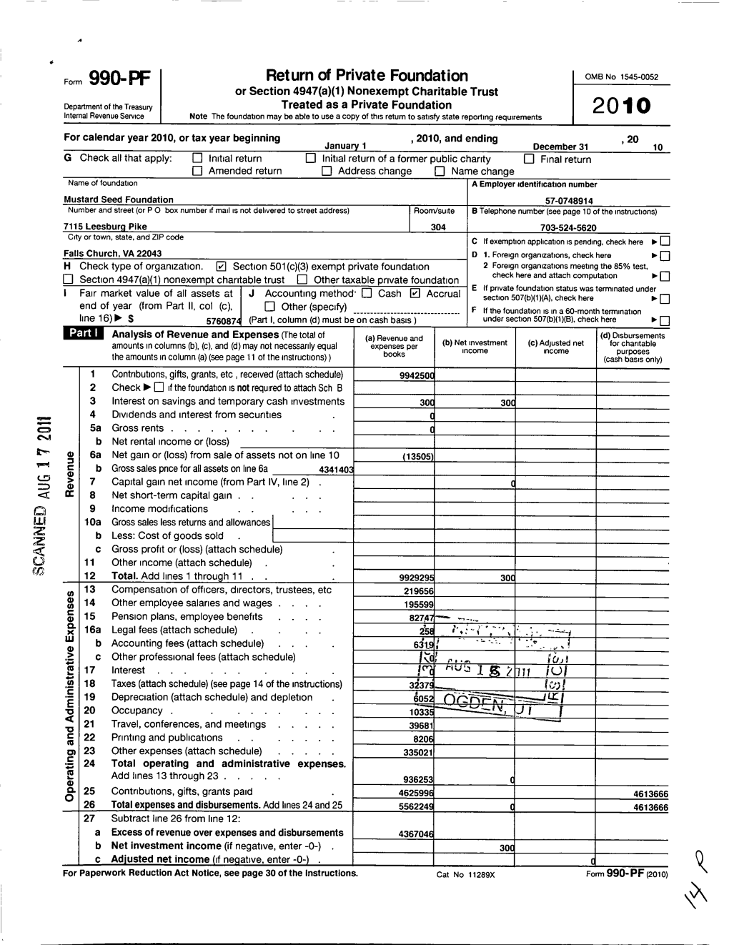 Form 990- PF Return of Private Foundation