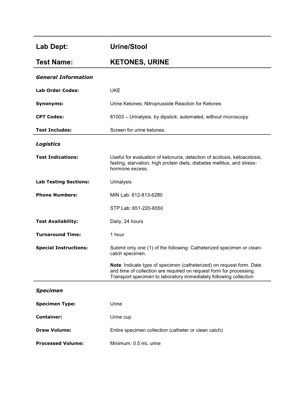 Ketones, Urine