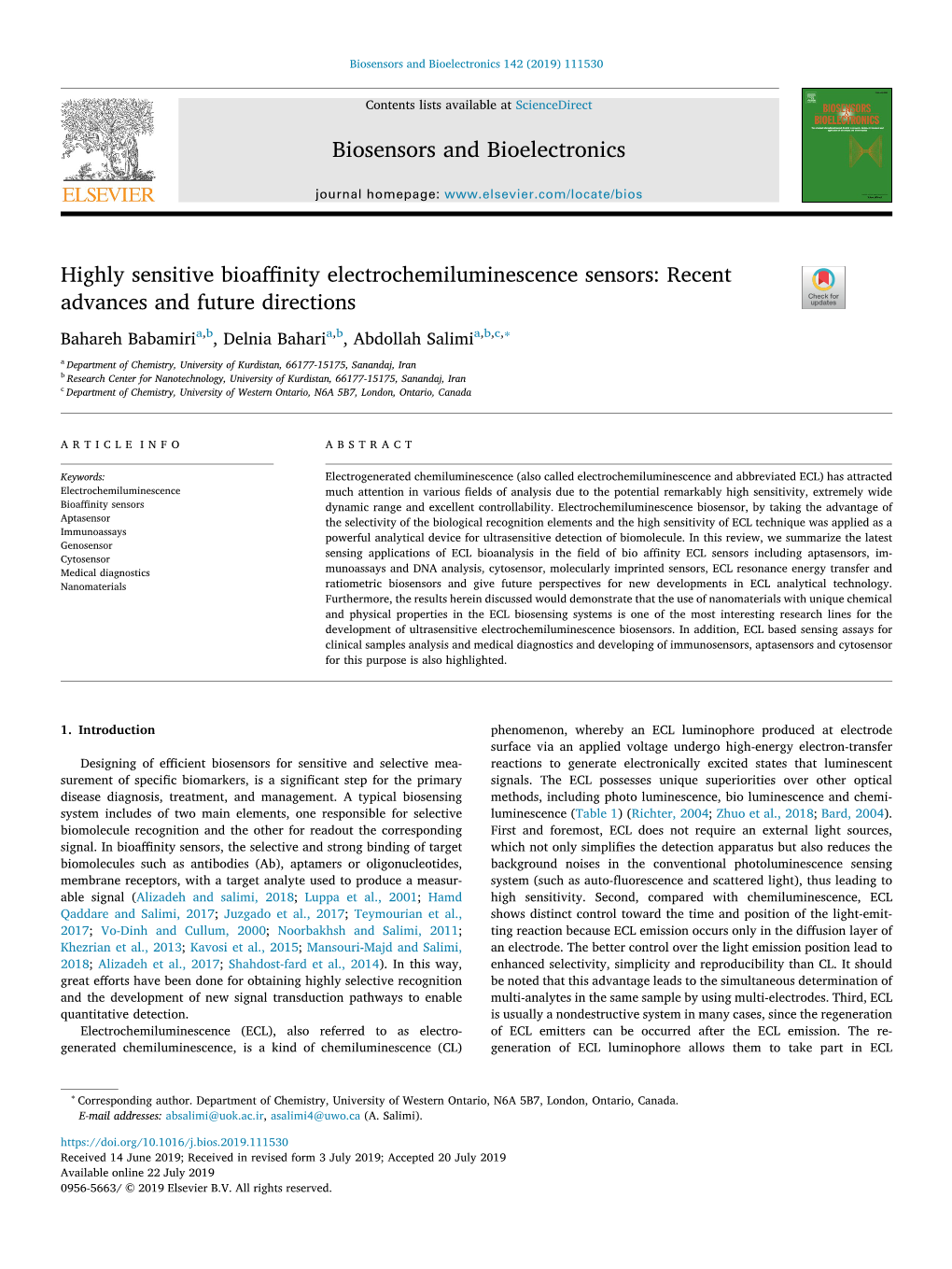 Biosensors and Bioelectronics 142 (2019) 111530