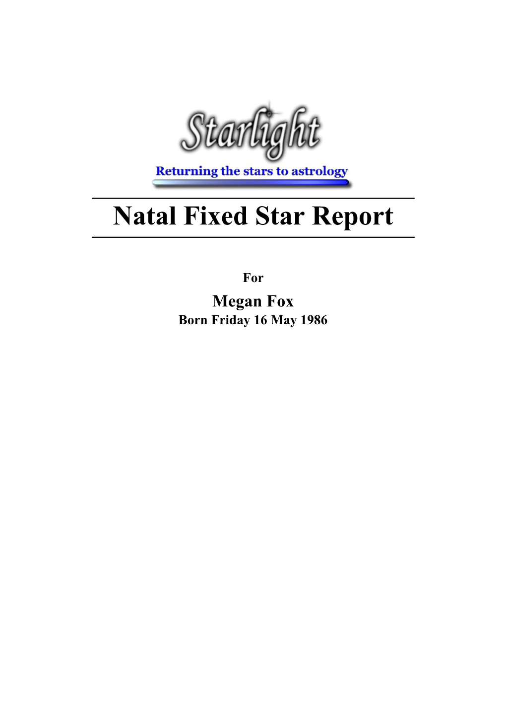 Natal Fixed Star Report