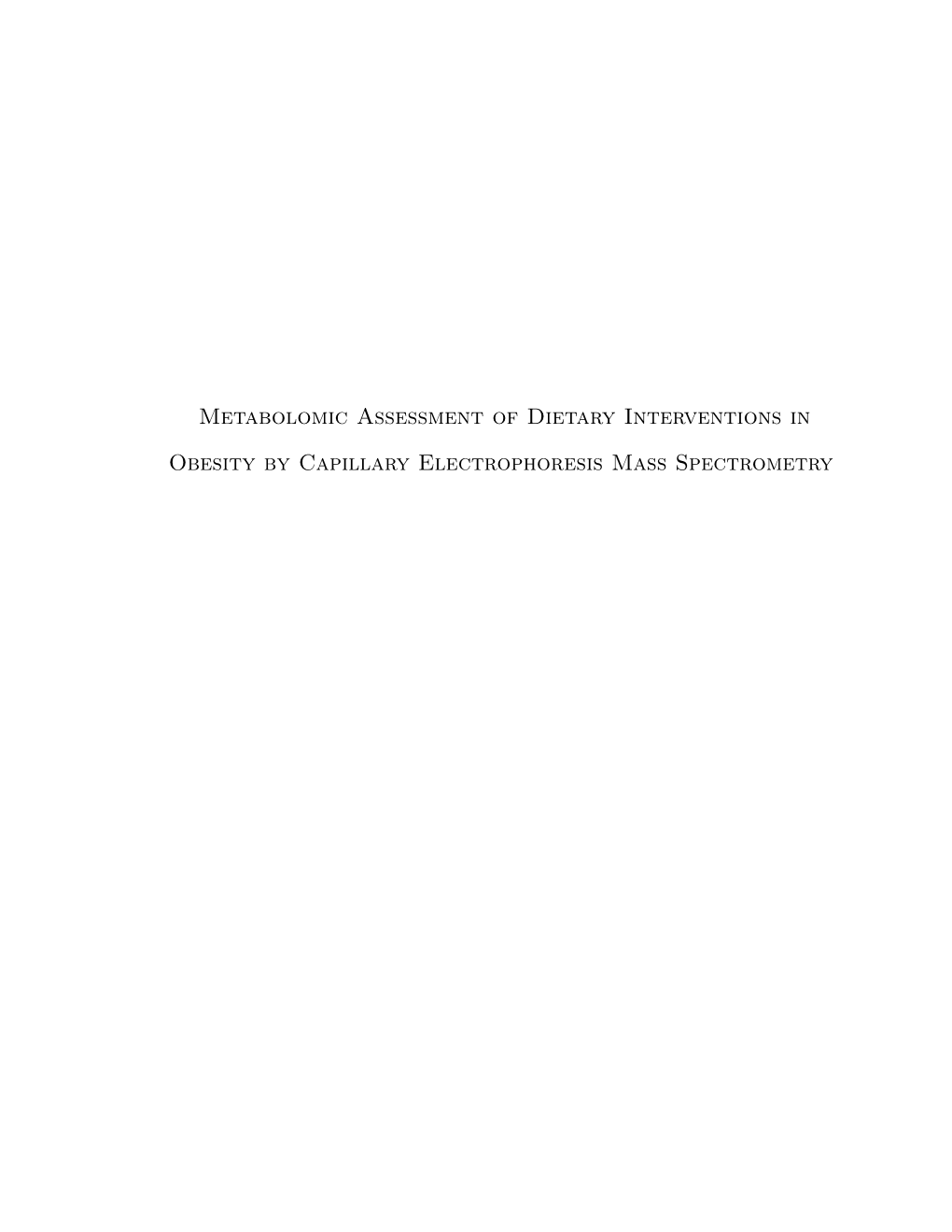 Metabolomic Assessment of Dietary Interventions in Obesity by Capillary Electrophoresis Mass Spectrometry