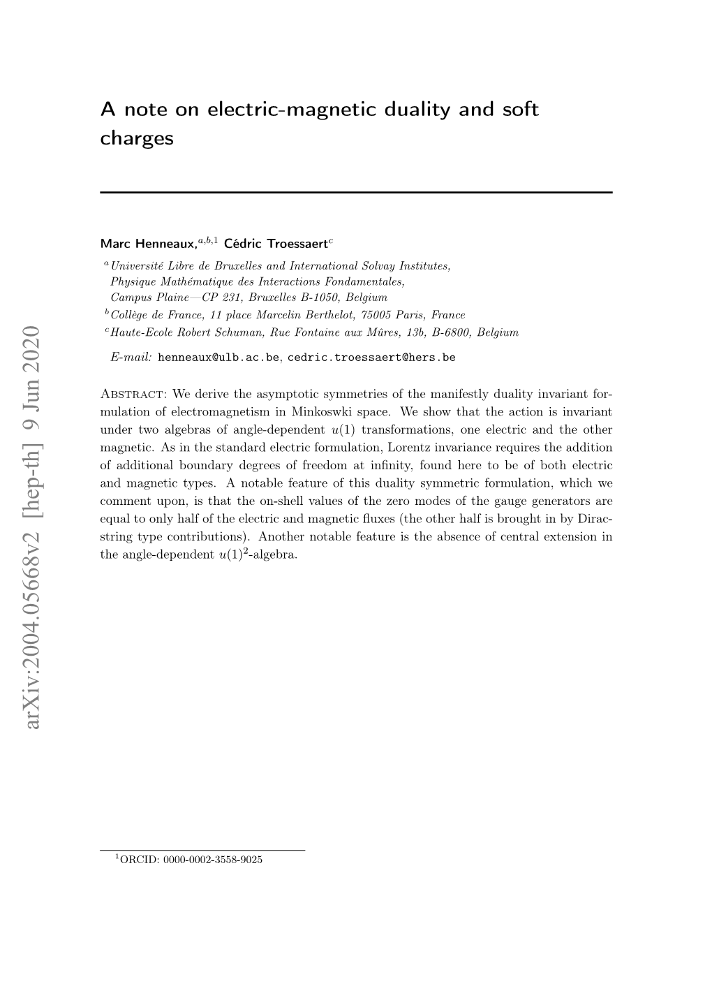 Arxiv:2004.05668V2 [Hep-Th] 9 Jun 2020