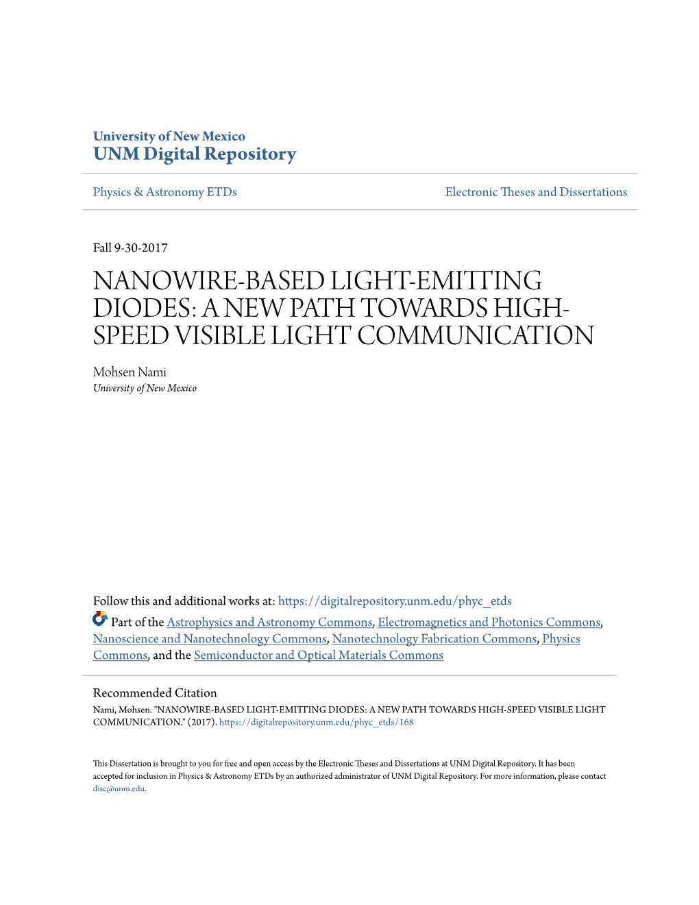 Nanowire-Based Light-Emitting Diodes: a New Path Towards High-Speed Visible Light Communication.