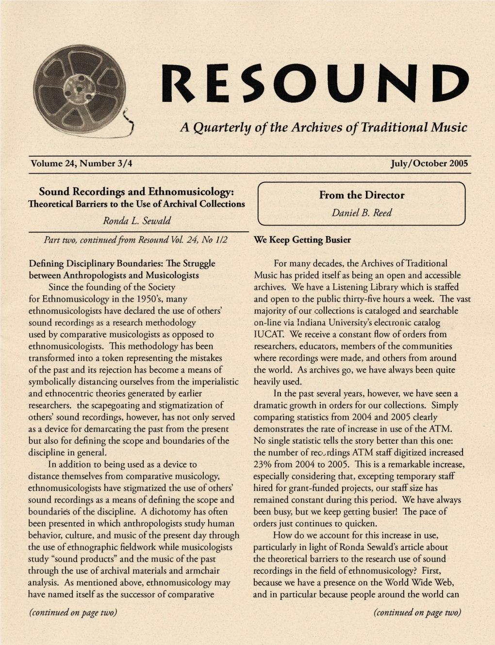 RESOUND a Quarterly of the Archives of Traditional Music