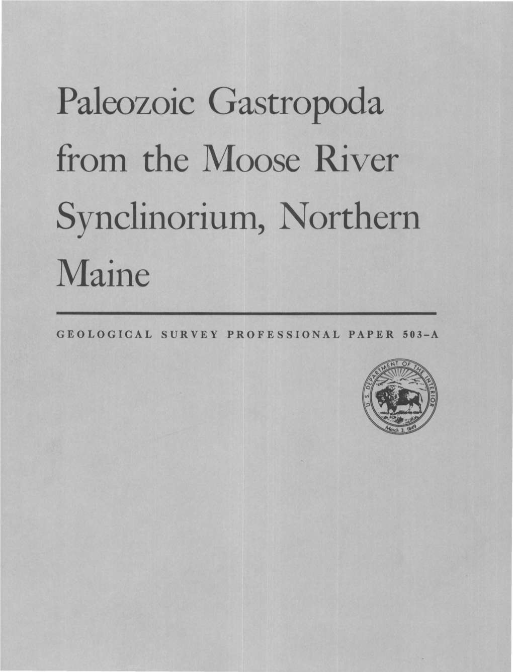 Paleozoic Gastropoda from the Moose River Synclinorium, Northern Maine