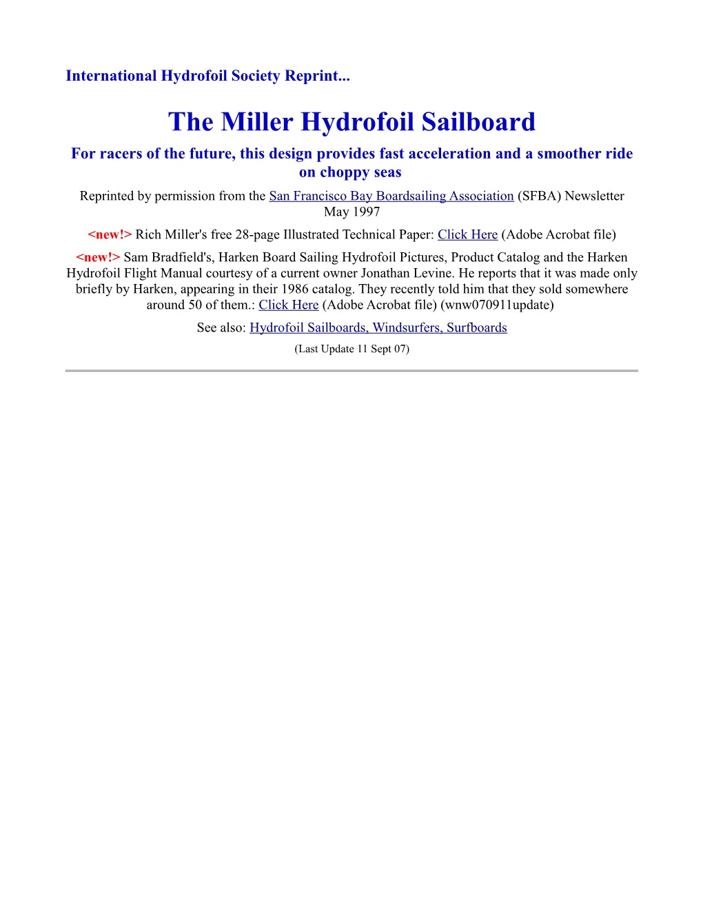 The Miller Hydrofoil Sailboard