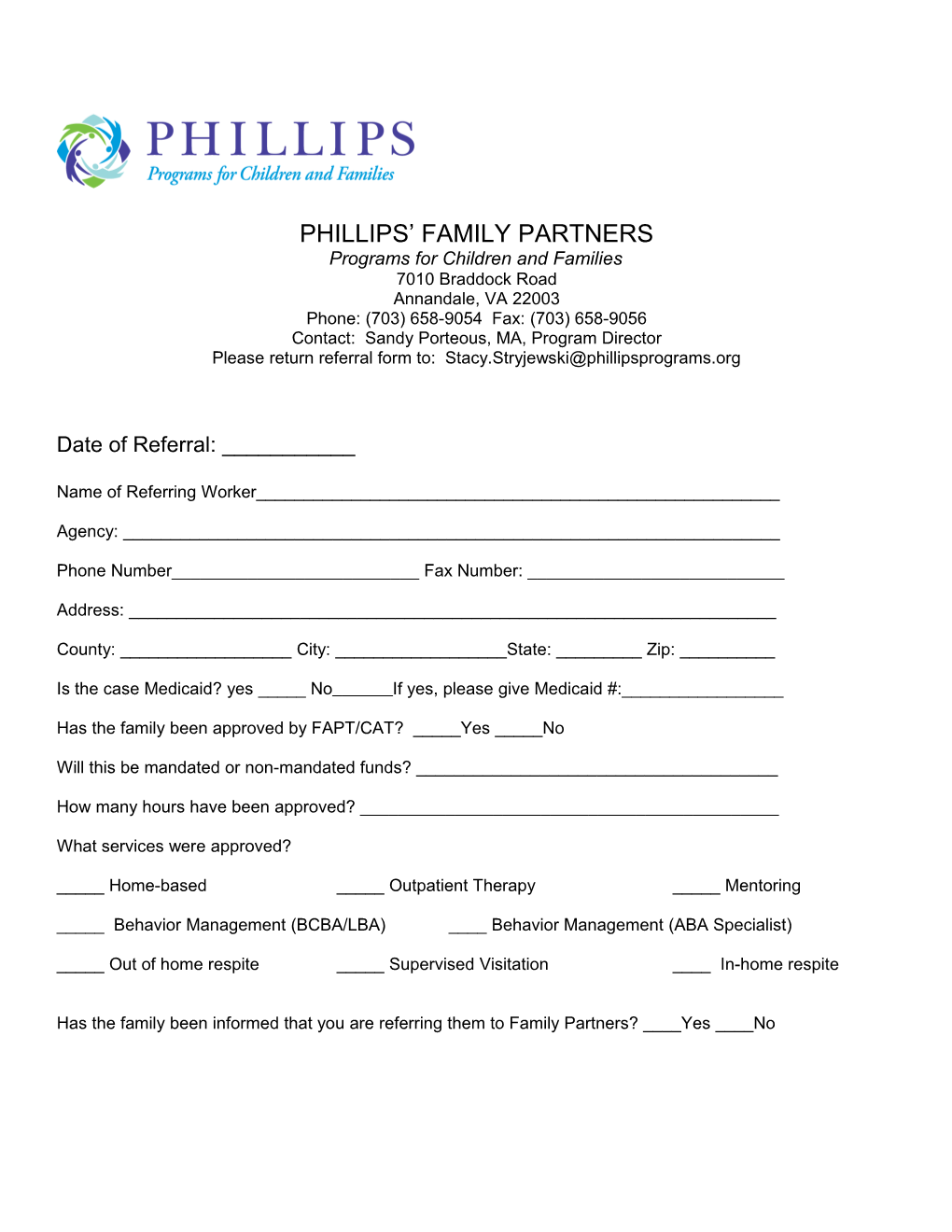 Family Partners Referal Form