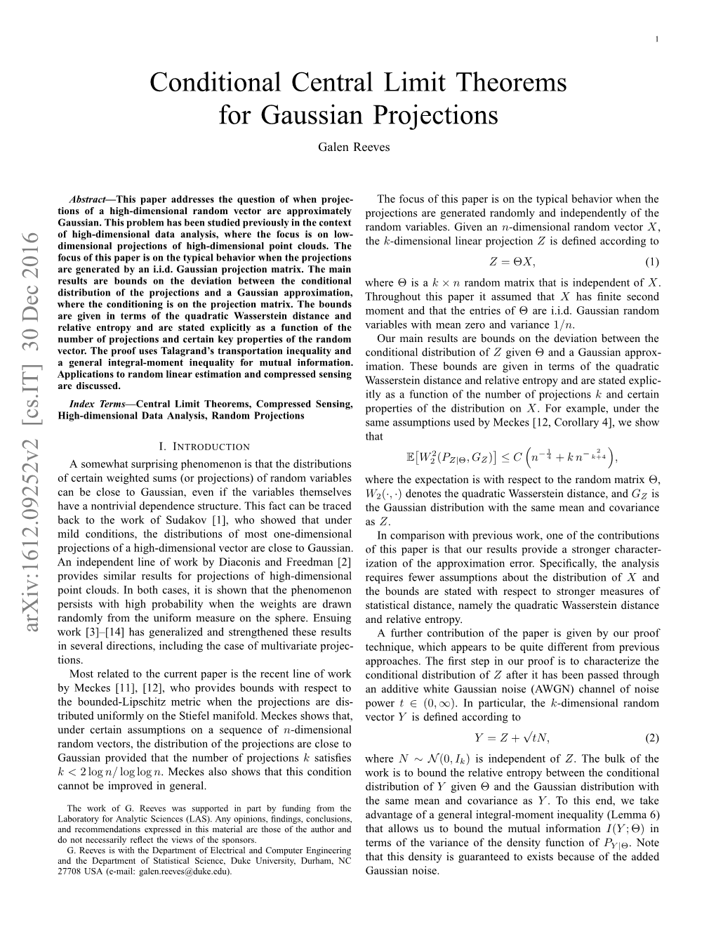 Conditional Central Limit Theorems for Gaussian Projections