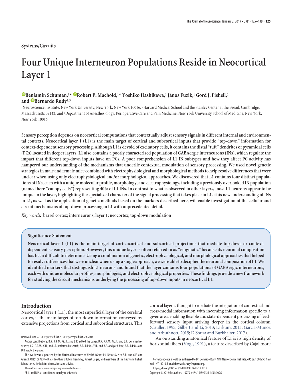 Four Unique Interneuron Populations Reside in Neocortical Layer 1