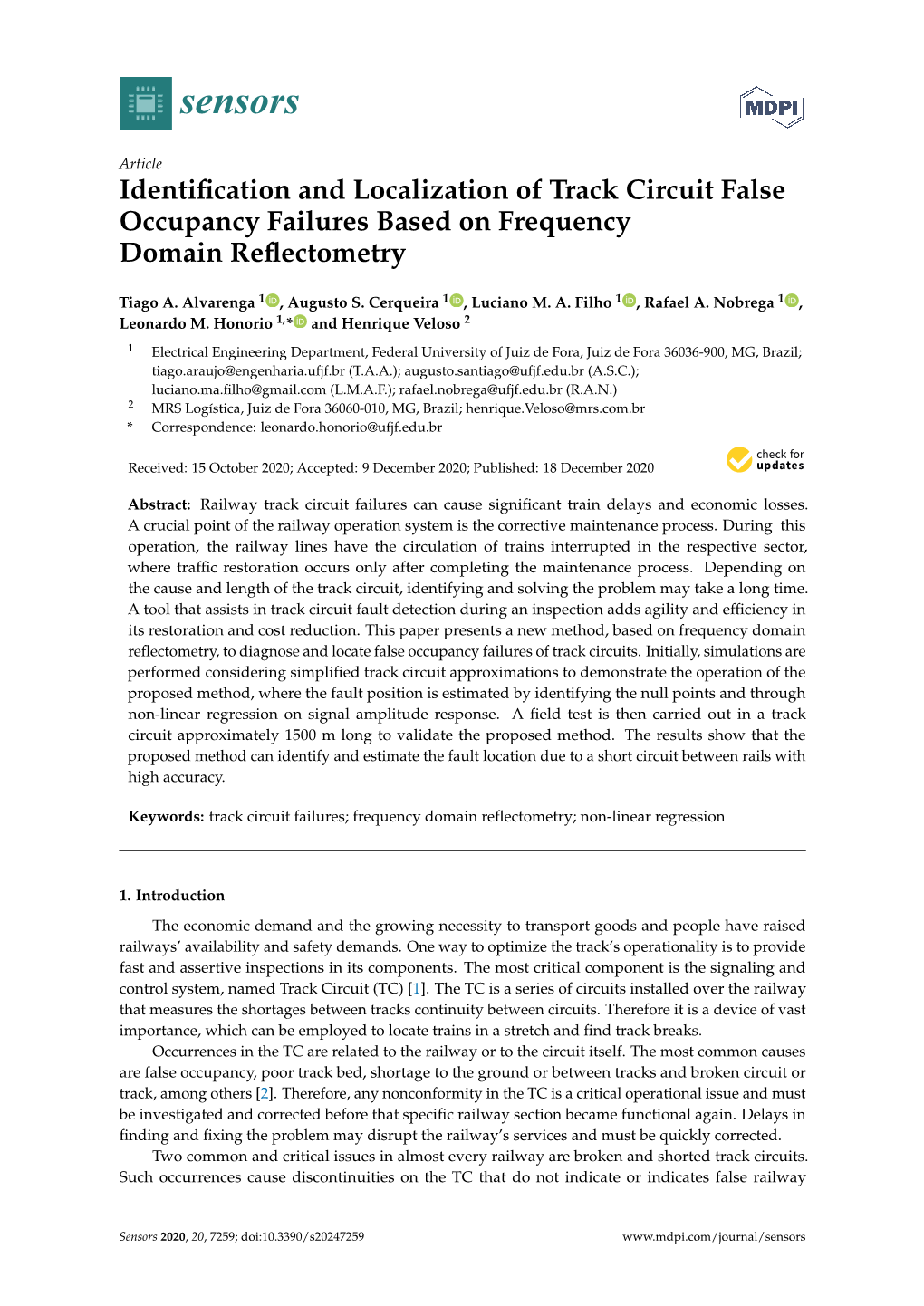 Identification and Localization of Track Circuit False Occupancy Failures Based on Frequency Domain Reflectometry