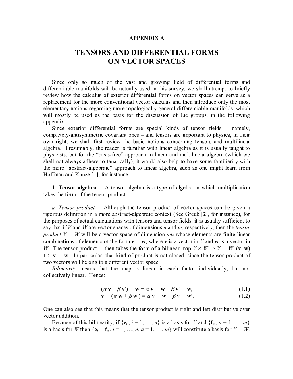 Tensors and Differential Forms on Vector Spaces