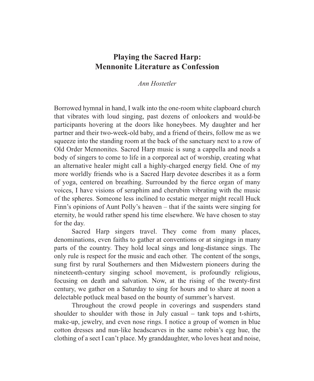 Playing the Sacred Harp: Mennonite Literature As Confession (The