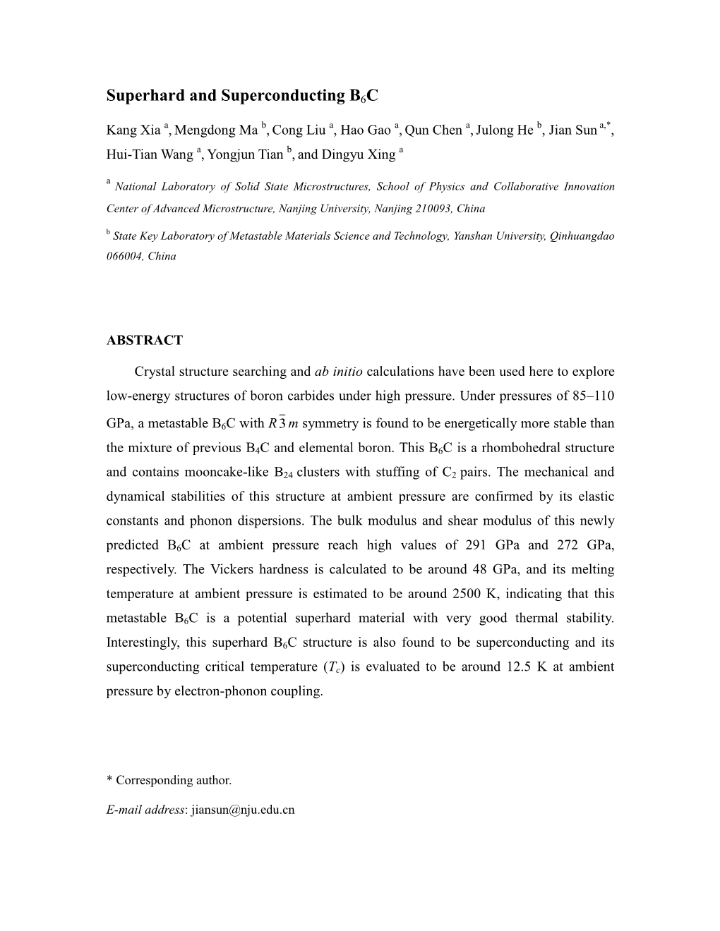 Superhard and Superconducting B6C