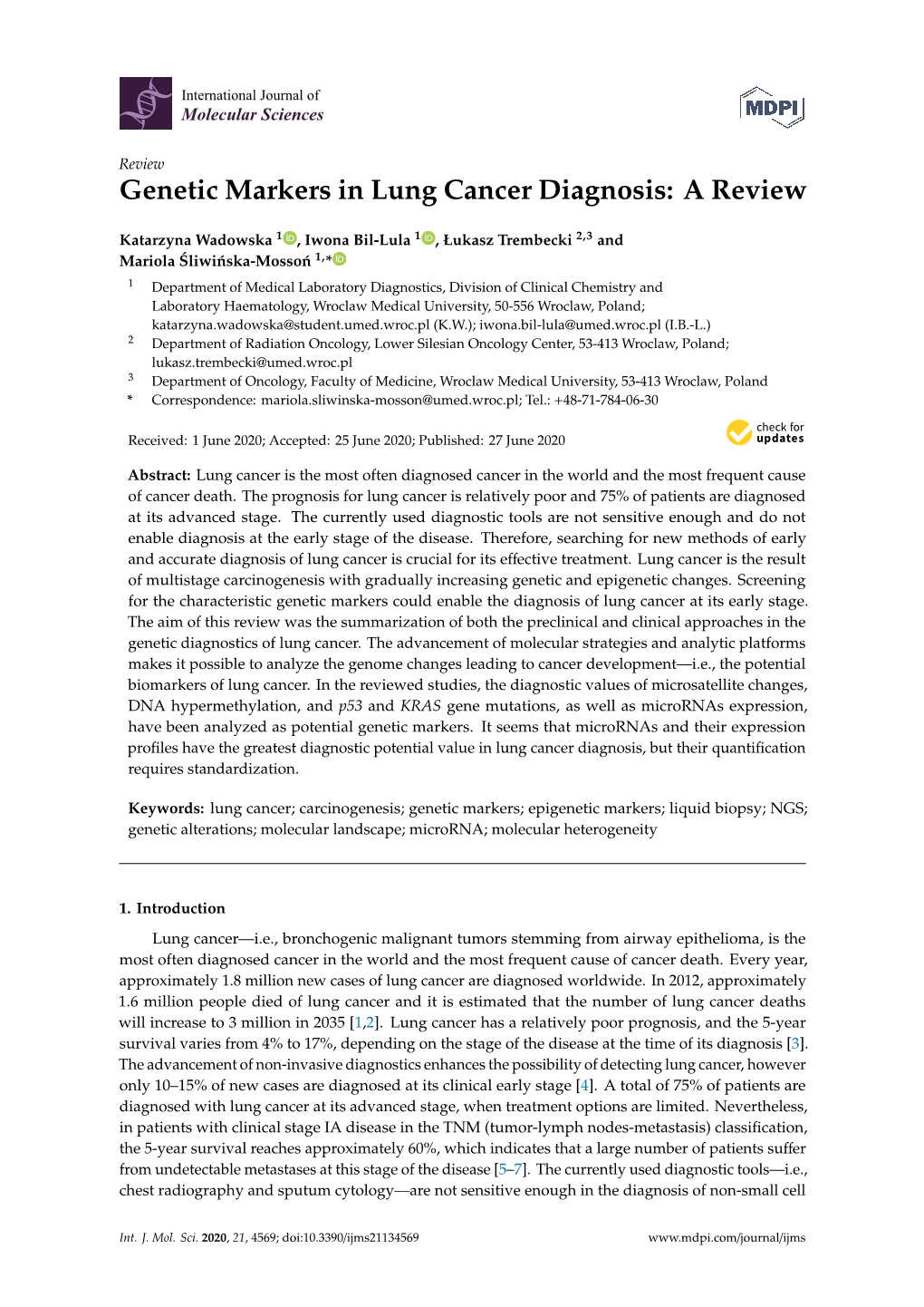 Genetic Markers in Lung Cancer Diagnosis: a Review