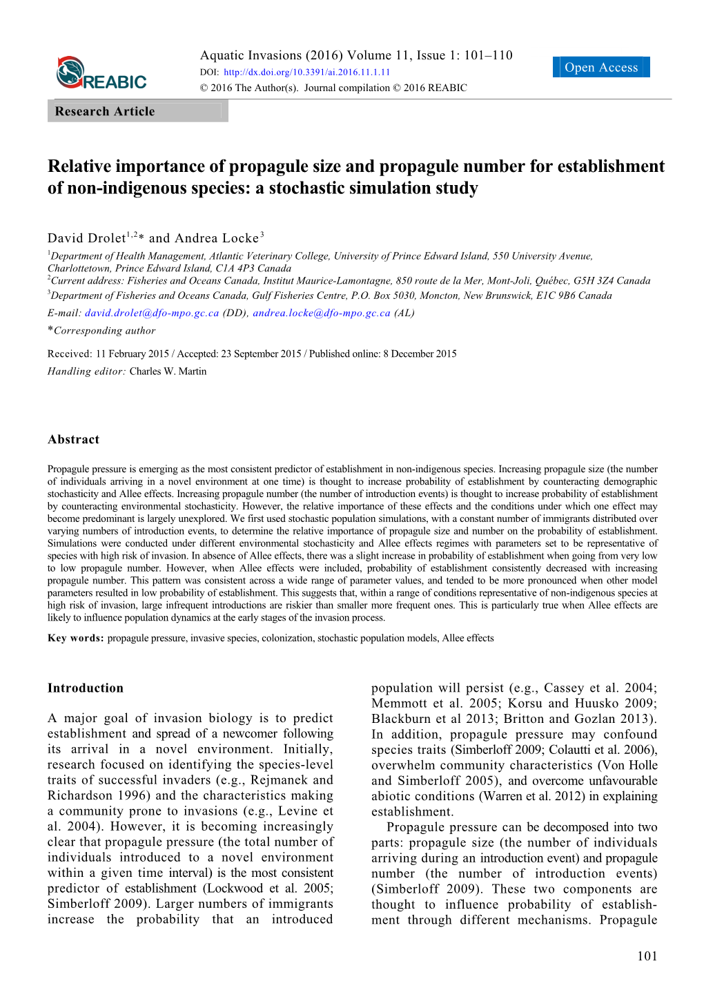 Relative Importance of Propagule Size and Propagule Number for Establishment of Non-Indigenous Species: a Stochastic Simulation Study