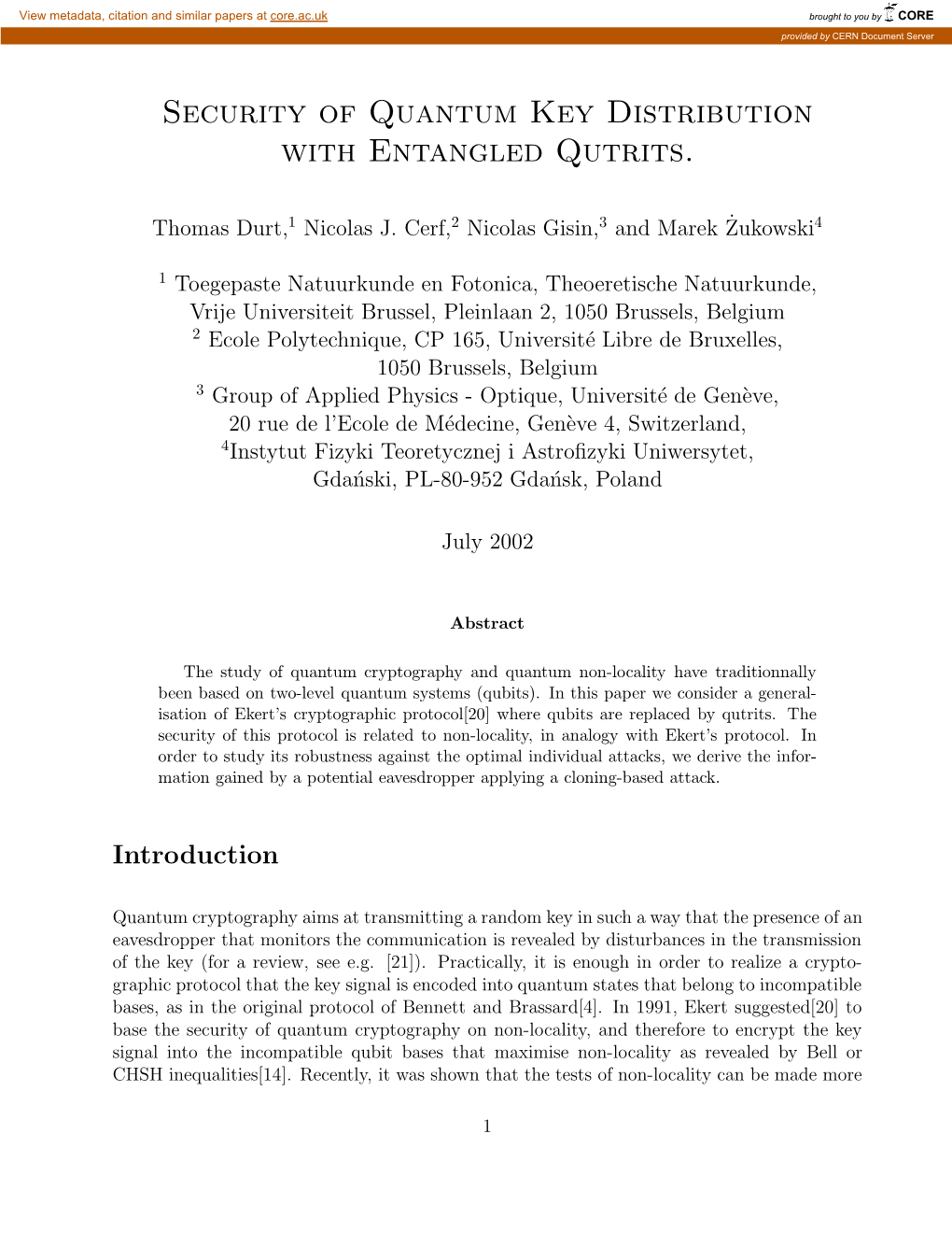 Security of Quantum Key Distribution with Entangled Qutrits