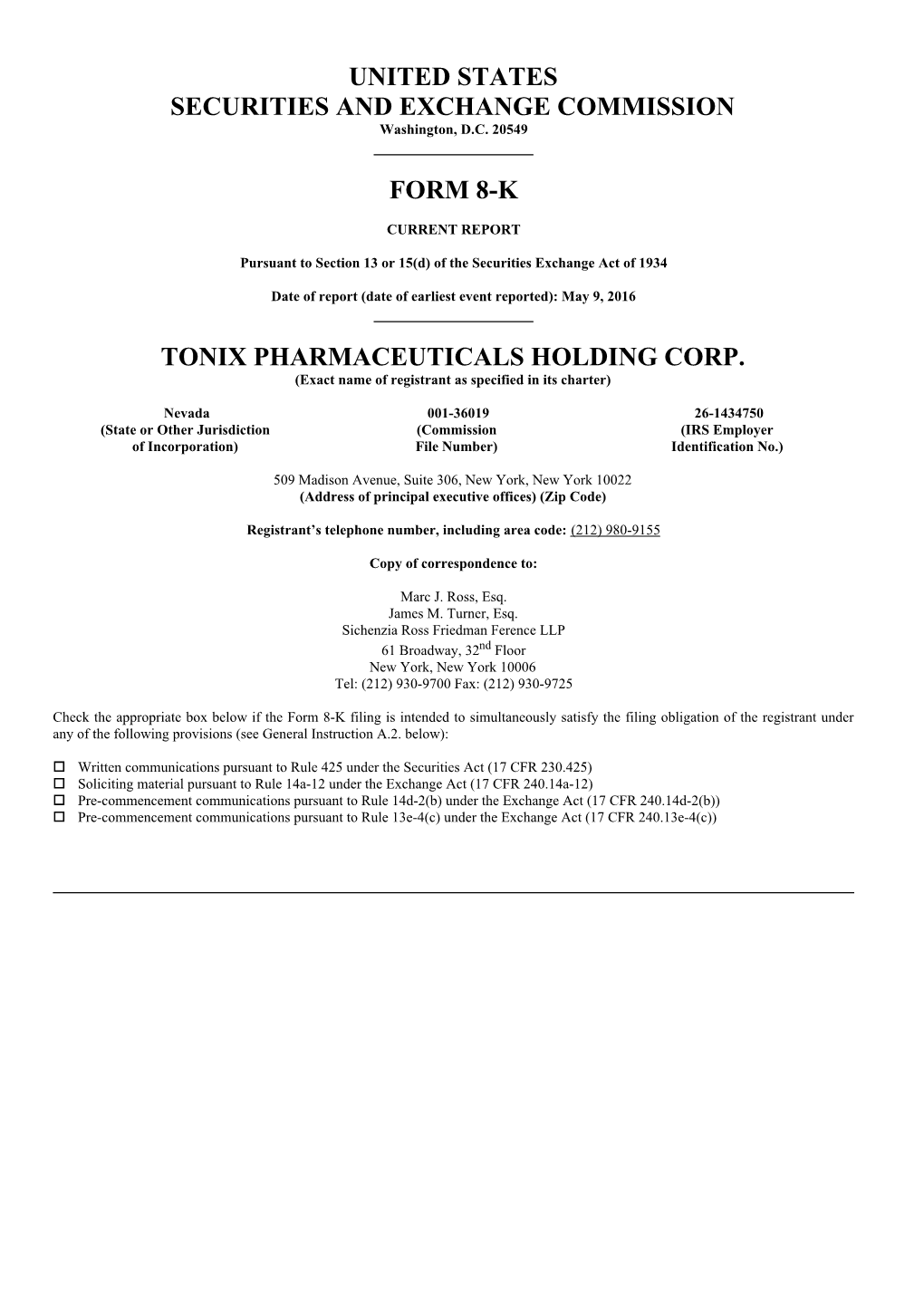 United States Securities and Exchange Commission Form