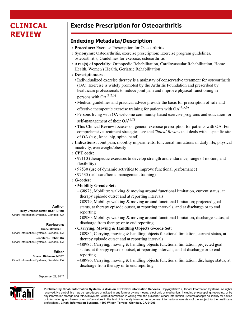 Exercise Prescription for Osteoarthritis