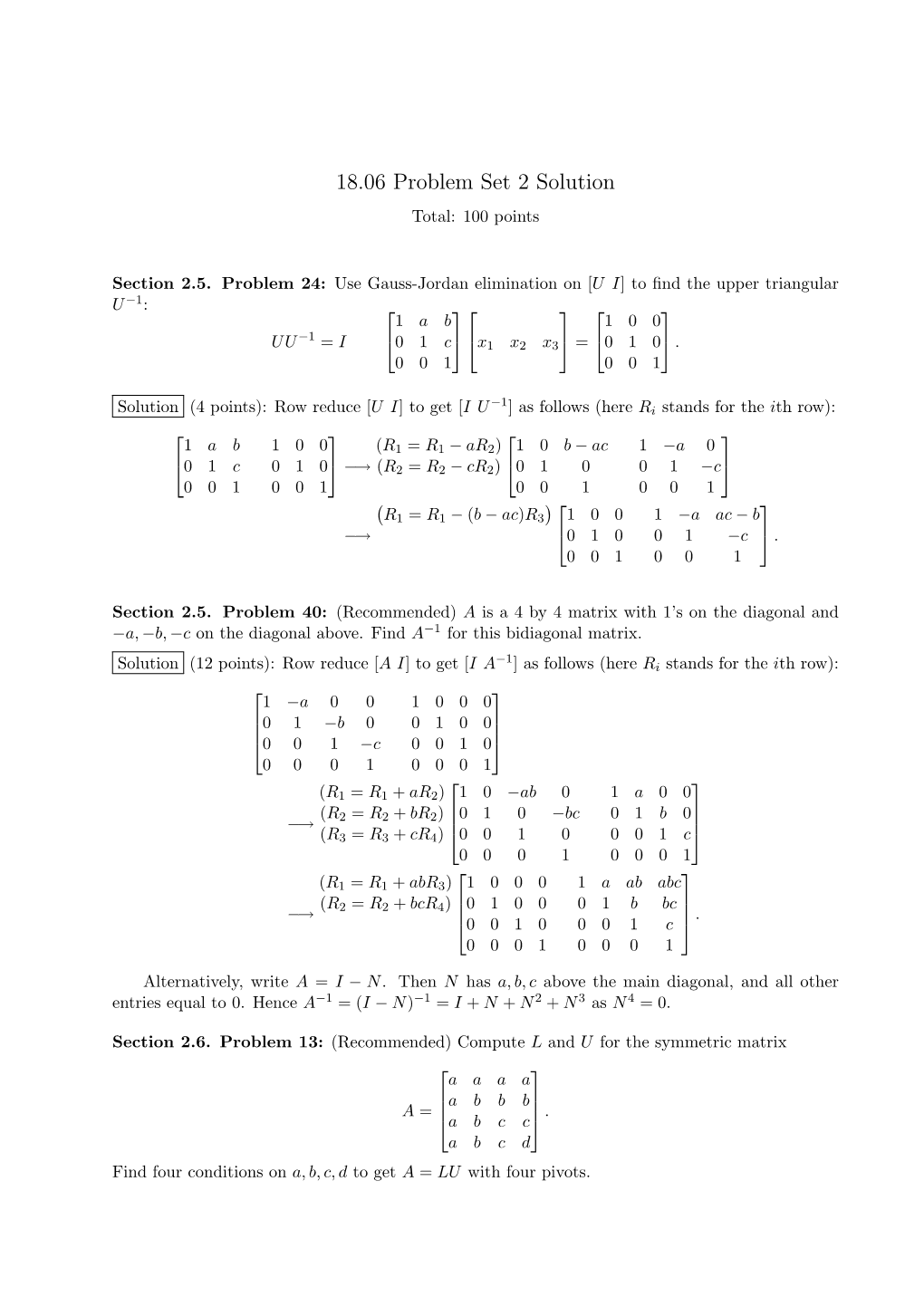 18.06 Linear Algebra, Problem Set 2 Solutions