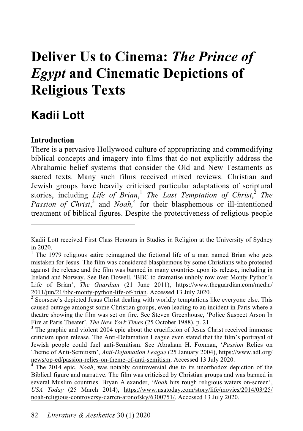 Deliver Us to Cinema: the Prince of Egypt and Cinematic Depictions of Religious Texts