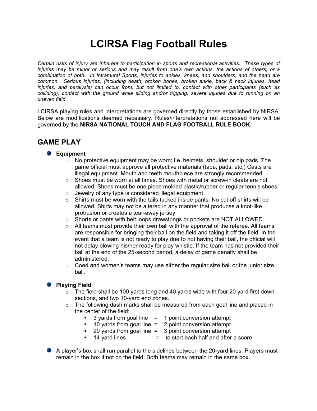 LCIRSA Flag Football Rules