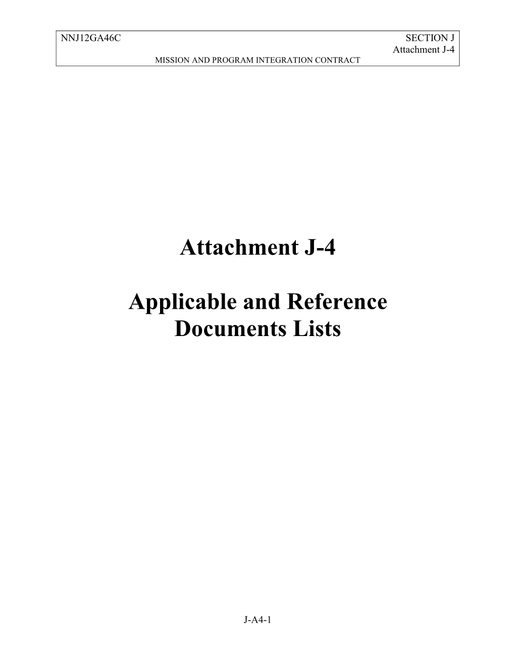 Attachment J-4 Applicable and Reference Documents Lists