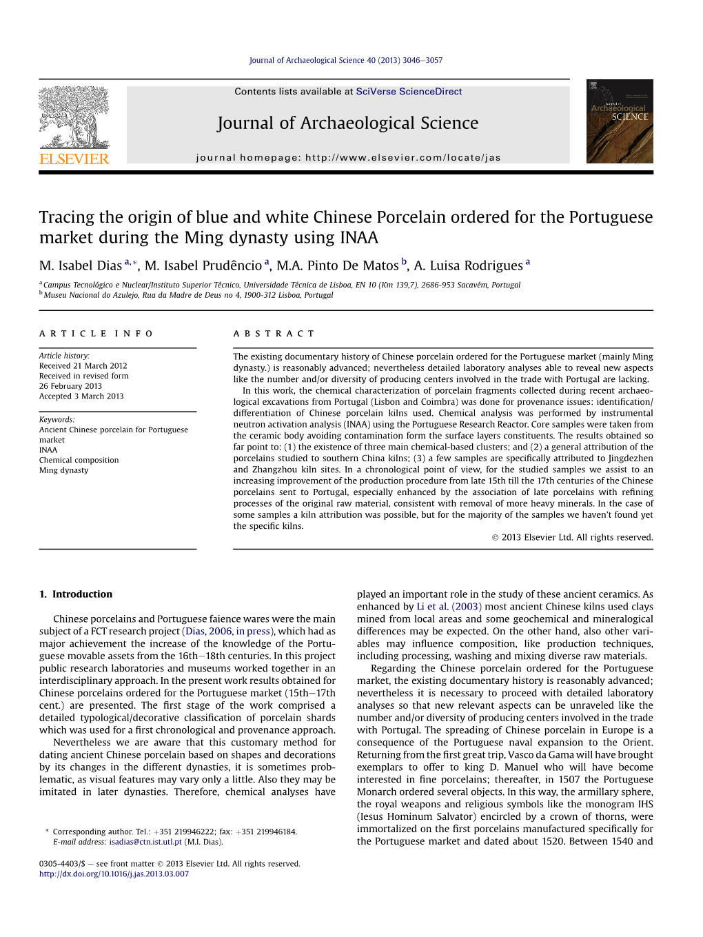 Tracing the Origin of Blue and White Chinese Porcelain Ordered for the Portuguese Market During the Ming Dynasty Using INAA